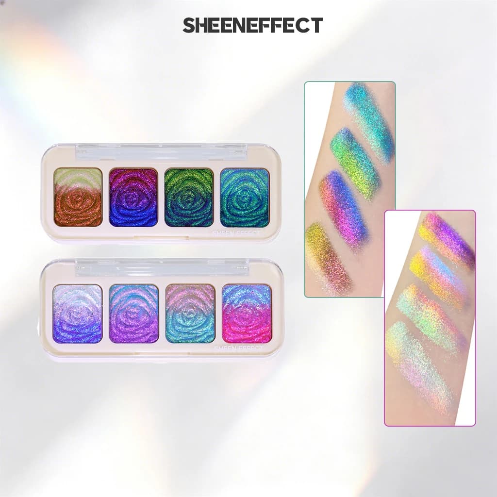 Sheeneffect 4 Color Gradient Eyeshadow Blended Color Shifting Shimmer Pearl Glitter Diamond Brightening Eye Makeup