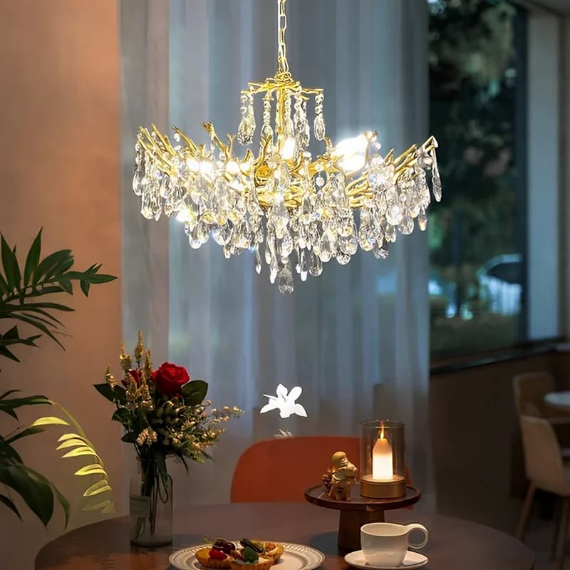 Lampadario di cristallo moderno di lusso per soggiorno, sala da pranzo, tavolo da cucina, lampada a sospensione a soffitto a LED rotonda in oro a doppio strato