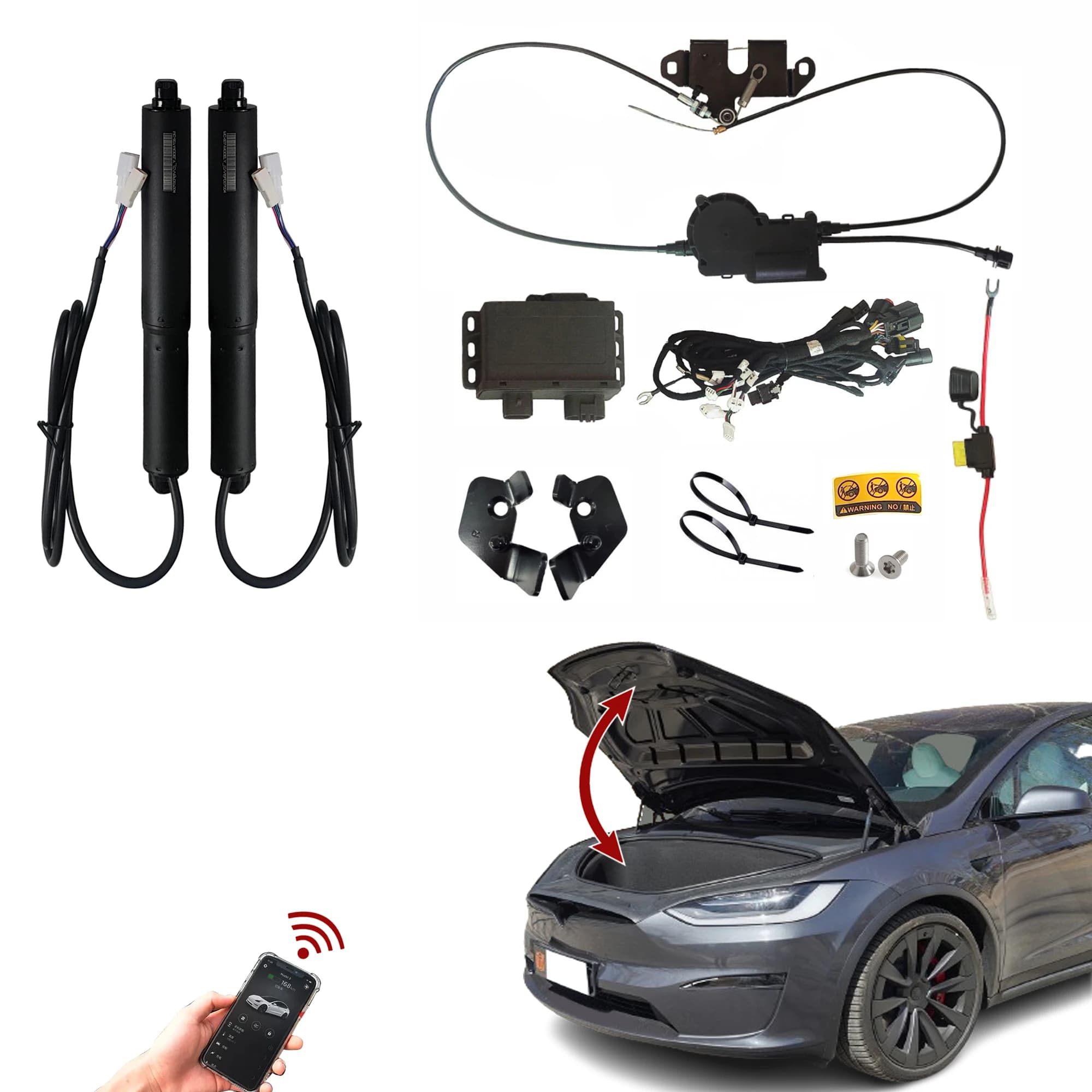 Kit Power Frunk compatibile con Tesla Model X 2021-2025 Apri bagagliaio anteriore elettrico e aggiornamento automatico di conversione Frunk più vicino