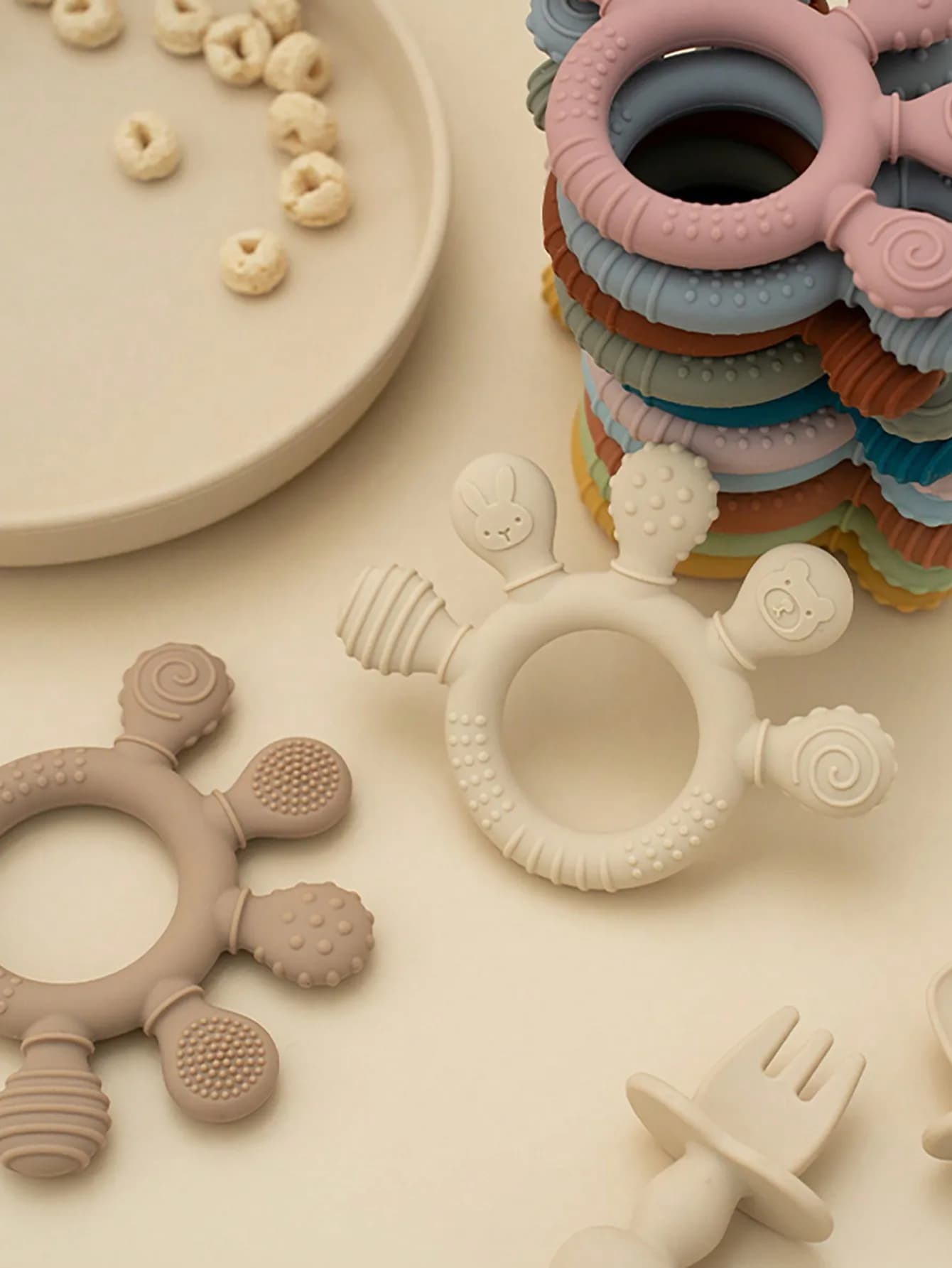1 anello da dentizione in morbido silicone per neonati, giocattolo da masticare per bambini con diverse texture