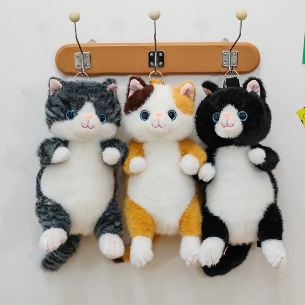 Zaino Morbido a Forma di Gatto con Motivo a Righe, Texture Soffice, Borsa a Forma di Gatto Seduto, Decorazione per la Casa