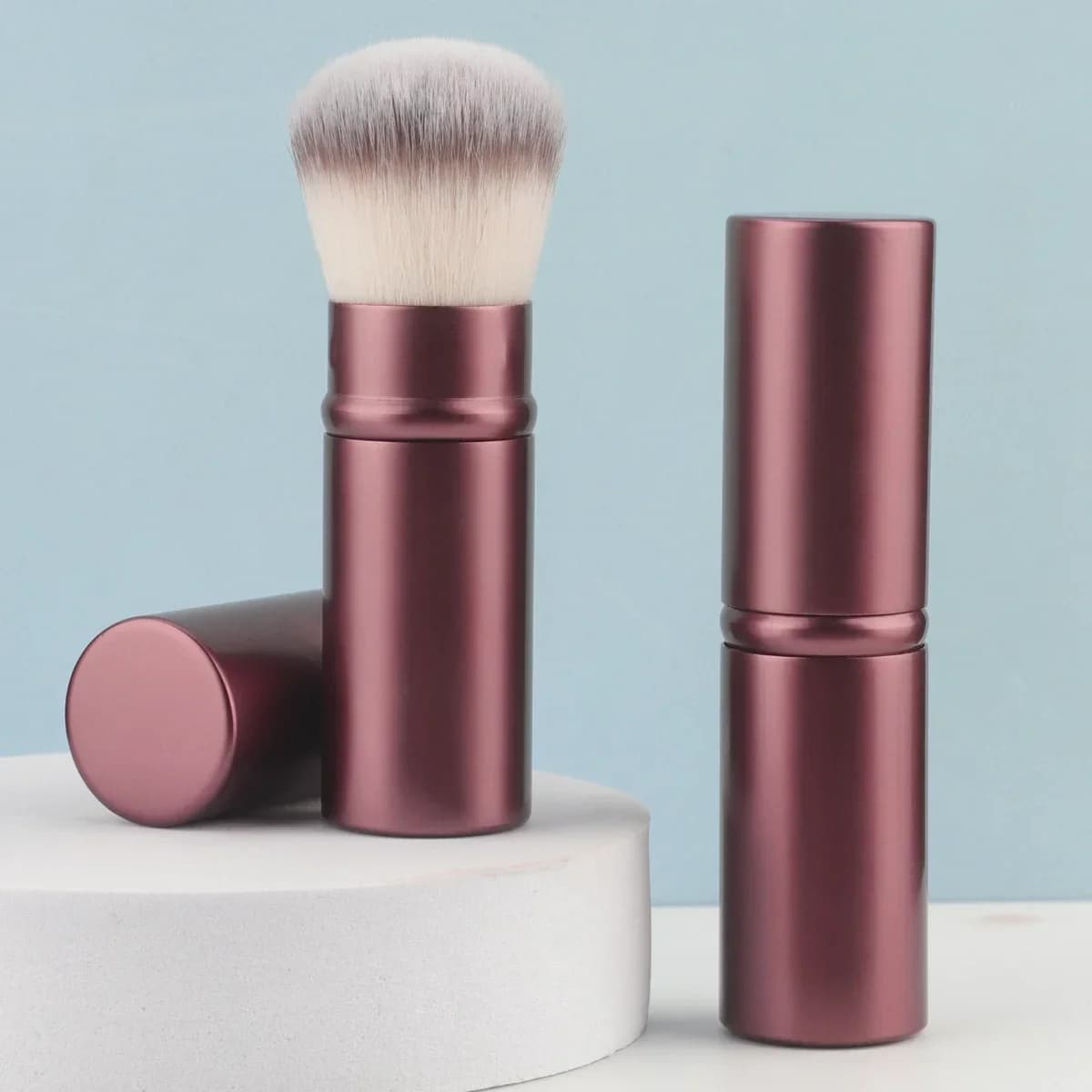 1pc Pennello retrattile per trucco, pennello per fard in polvere, mini pennello multifunzione portatile con manico in alluminio
