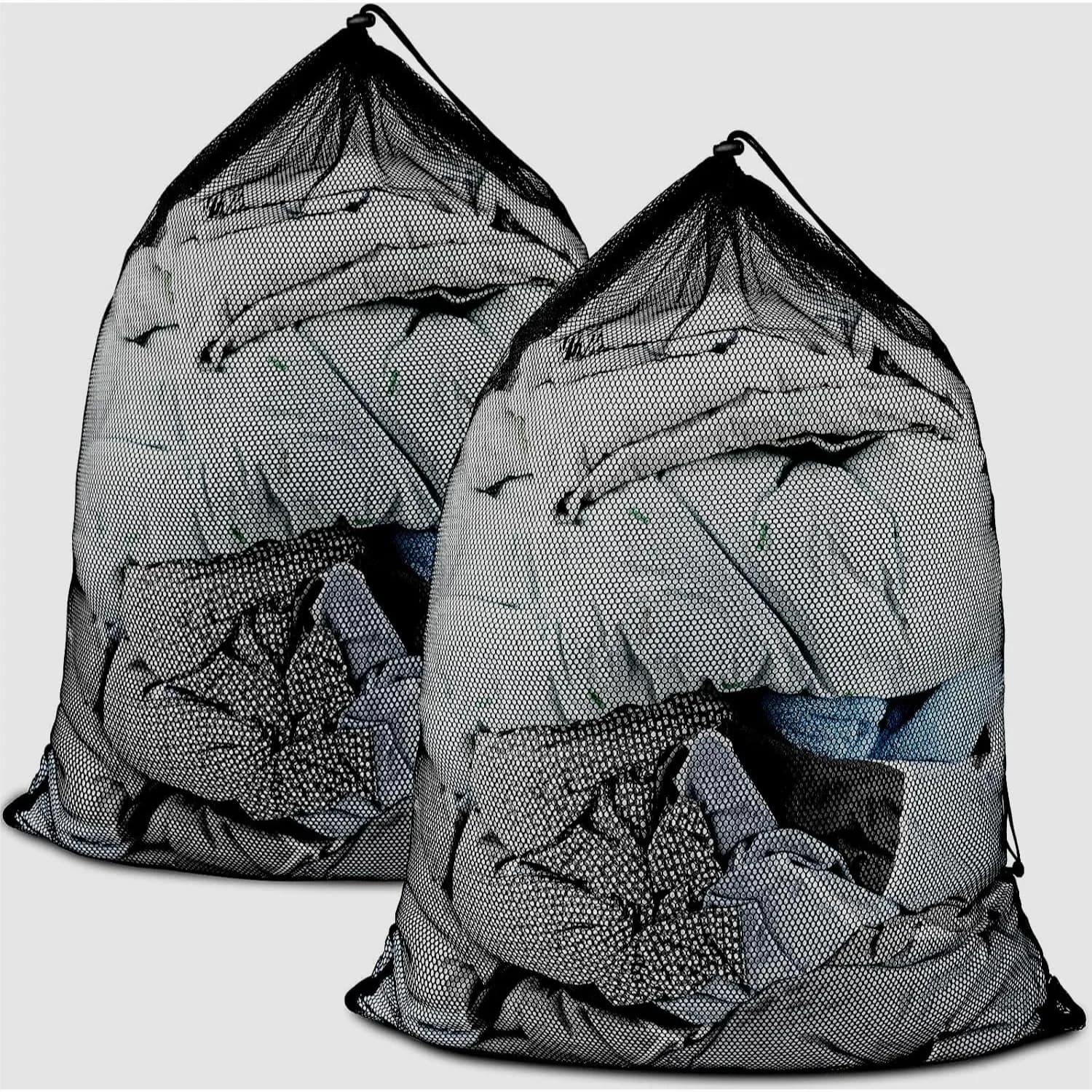 Sacchi per Bucato a Rete Grande 24x36 Pollici, Sacchi Resistenti con Coulisse per Vestiti Sporchi, con Rete Morbida e Traspirante per Campeggio, Viaggi, Dormitorio