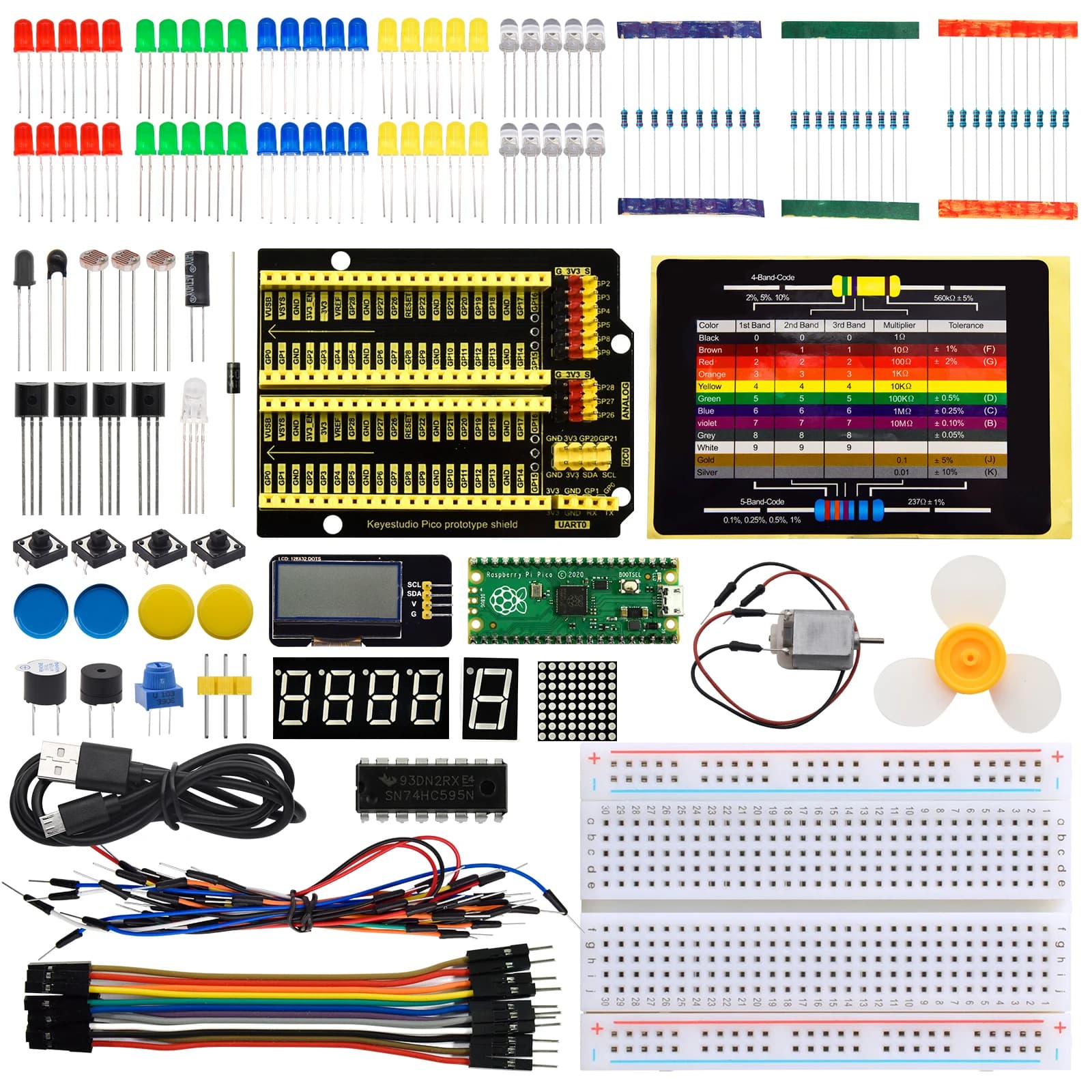 Kidbits Basic Raspberry Pi Pico Starter Learning Kit + 63 projects Lego compatible for programming tutorials Arduino C and Python