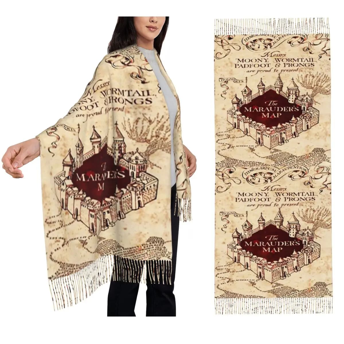 Marauders Sciarpa con mappa magica Sciarpe con nappe per donna Scialli e stole morbidi e caldi Grande scialle autunno inverno