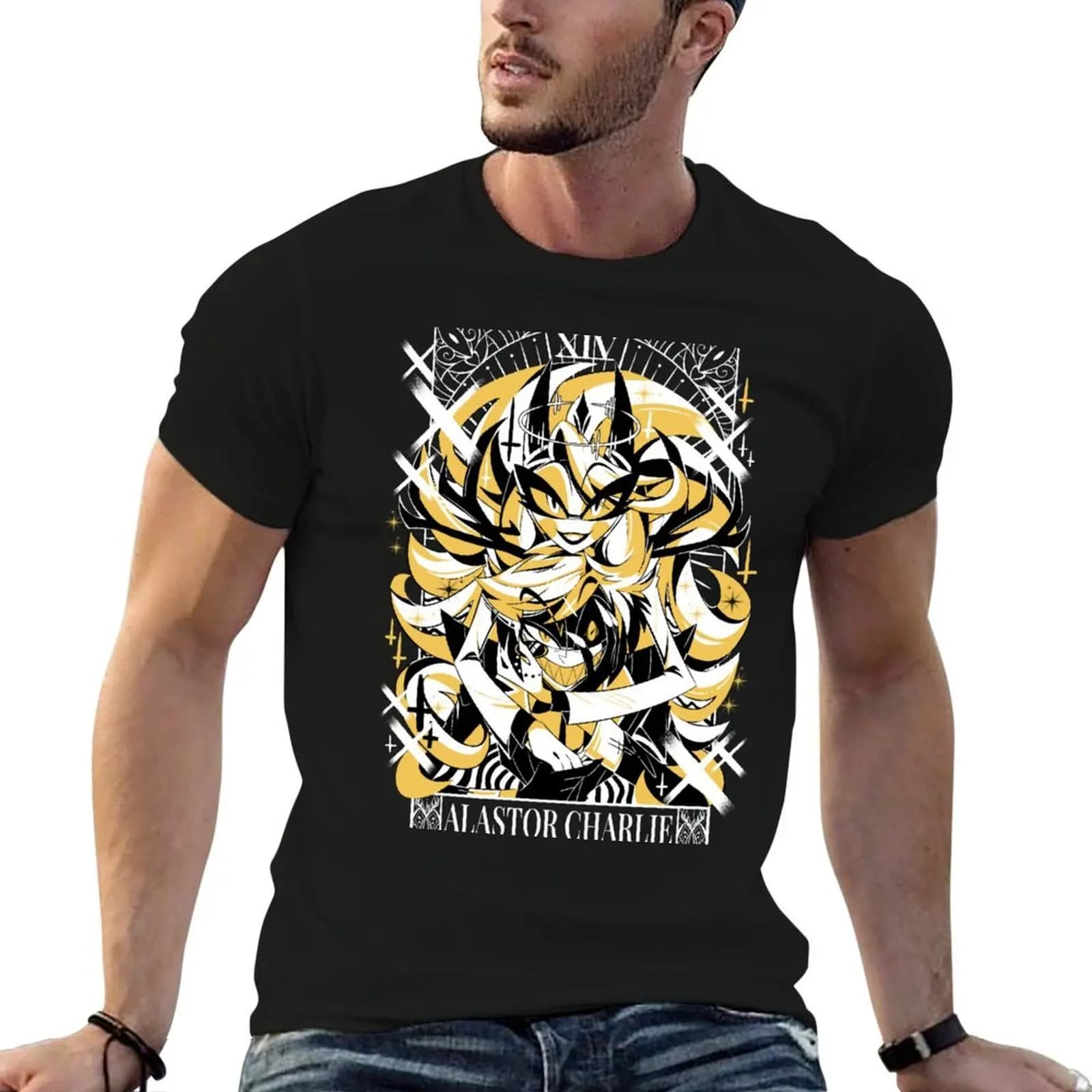 T-shirt personalizzata della collezione Fanmerch ispirata alle carte dei Tarocchi Charlie + Alastor 2023 per Halloween