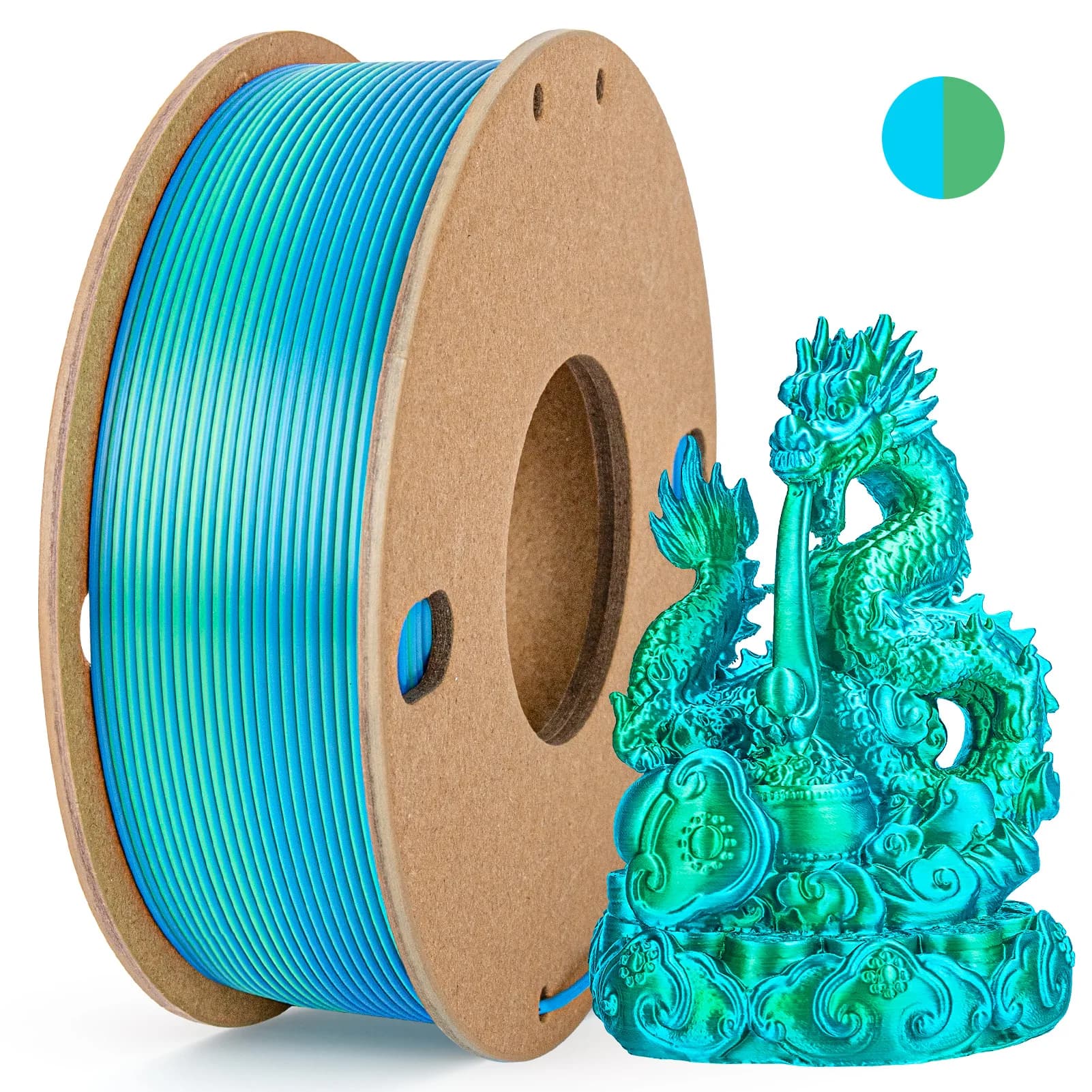 3D Printer Filament 1.75mm 250g Silk Filament for Double Color 3D Printing Filament for 3D Printing PLA 2 in 1 Color Blue Sky Green