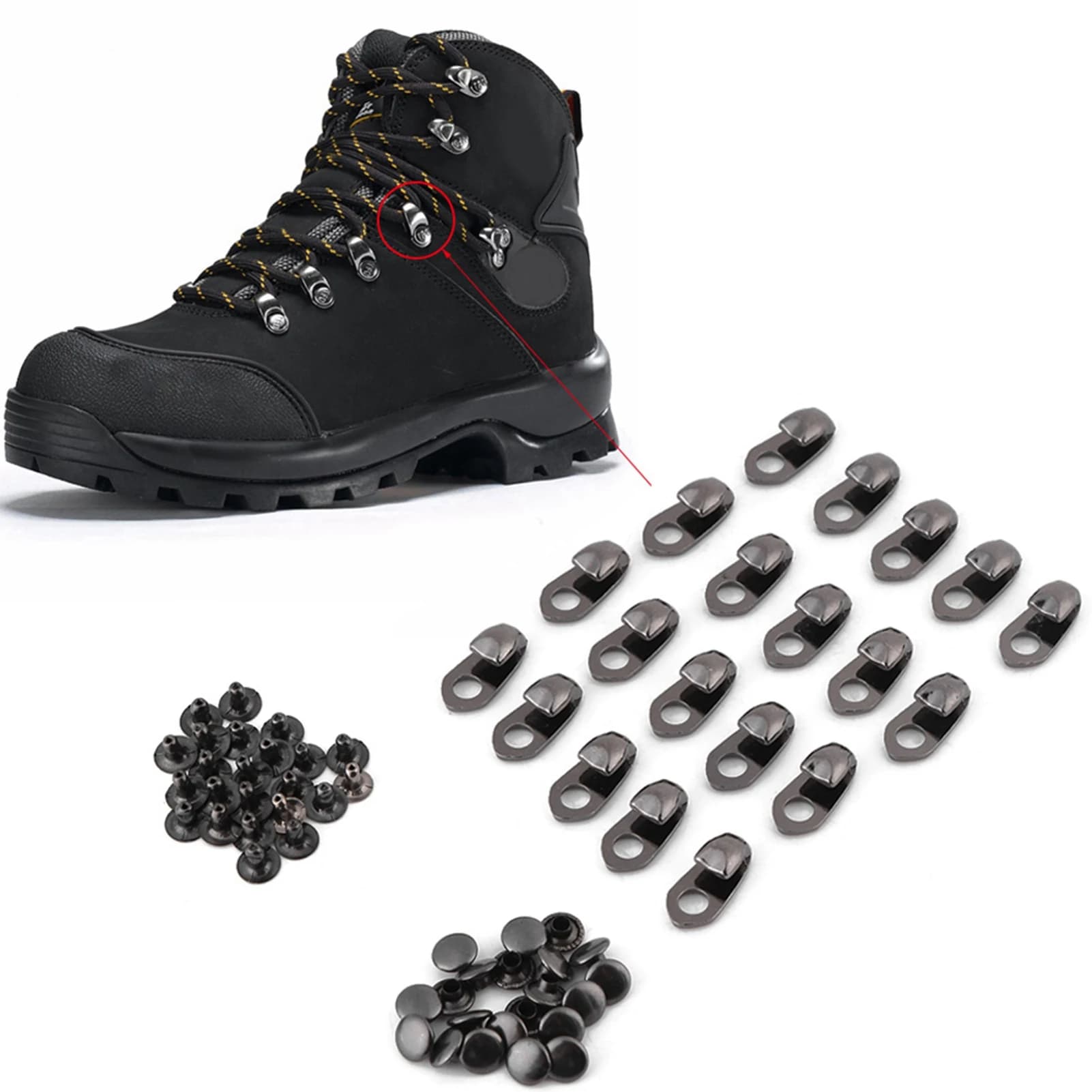 Set da 20 Pezzi di Ganci per Lacci con Rivetti per Riparazione/Campeggio/Escursionismo/Arrampicata, Accessori per Stivali