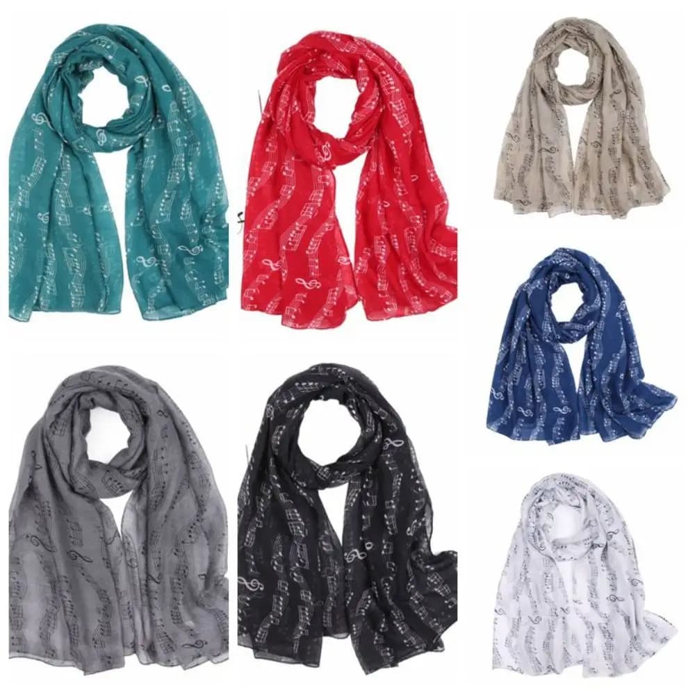Colorful Scarf with Musical Notes Print in Cotton Voile 180*80cm, Floral Slip with Music Notes, Breathable Casual Covers