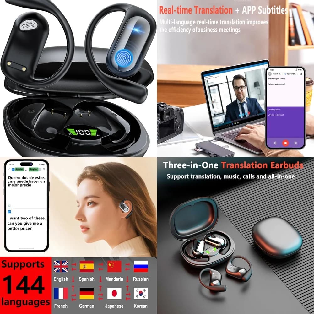 Auricolari Wireless UYUXIO OWS con Traduzione AI in Tempo Reale per 144 Lingue Online, Ideali per Viaggi d'Affari