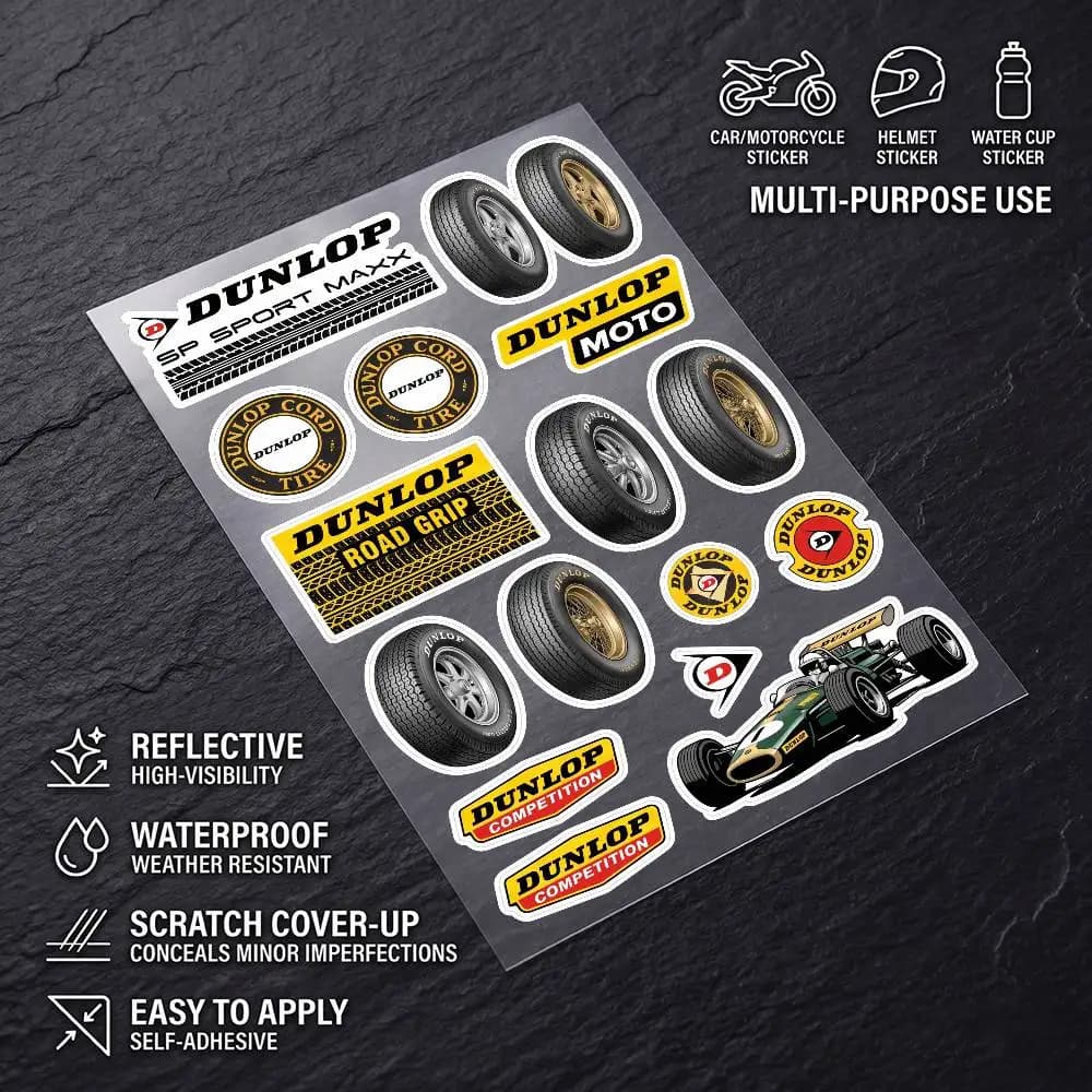 Adesivi Decorativi Riflettenti Impermeabili Multiuso Dunlop per Auto, Bici, Casco, Tazza, Frigorifero