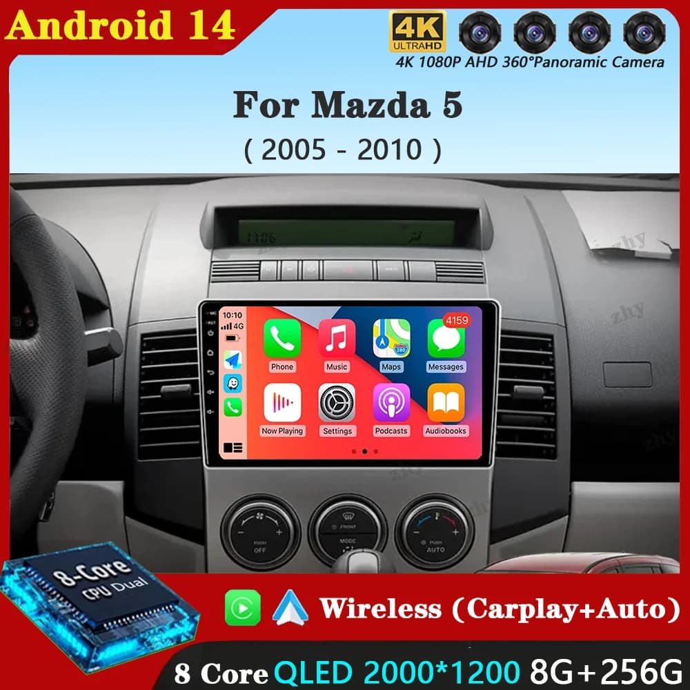 Android 15 Car Radio For Mazda 5 2005-2010 2 Din Multimedia Video Player Stereo Navigation Carplay Auto Speakers Head Unit Audio