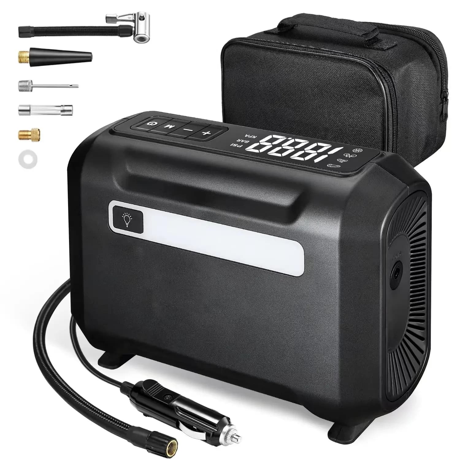 2025 vendita calda digitale 120w auto pneumatico gonfiatore compressore d'aria pompa portatile 12V DC nero 12 colori scatola pressione pneumatici