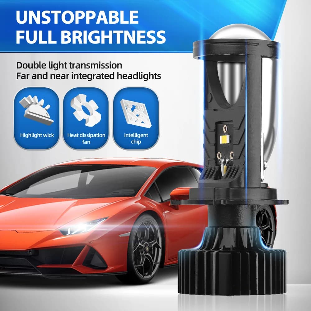 Y6D H4 Proiettore LED Lampadine per fari Proiettore per lenti Bi LED con ventola H4 Mini Proiettore Lente Faro Automobile Lampadina a fascio alto