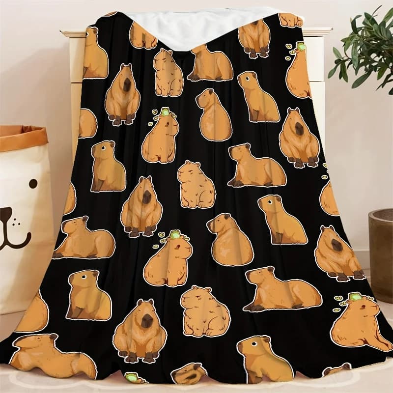 [Uso per tutte le stagioni] Simpatica coperta di flanella capibara, accogliente tiro con capibaras dei cartoni animati, ideale per giovani, amanti degli animali, portatile