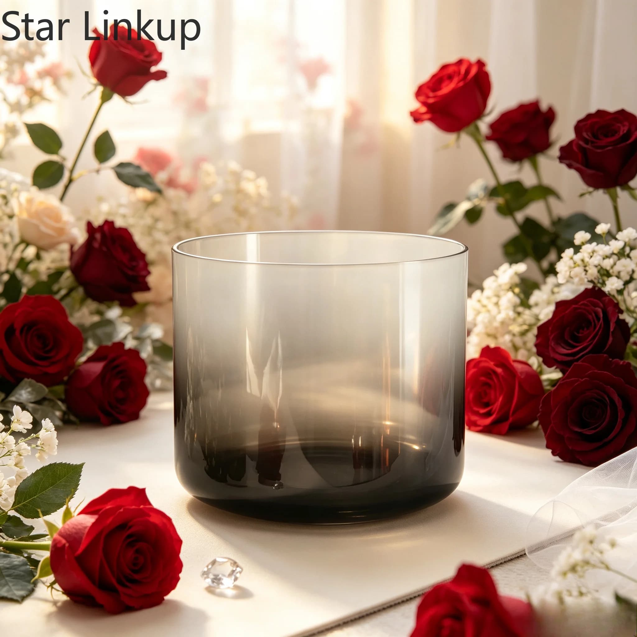 Star Linkup 7 Inch Black Gradient Alchemy Transparent Crystal Singing Bowl releases soft and stable resonant vibrations to relieve mental stress, balance chakras and fulfill daily meditation & professional