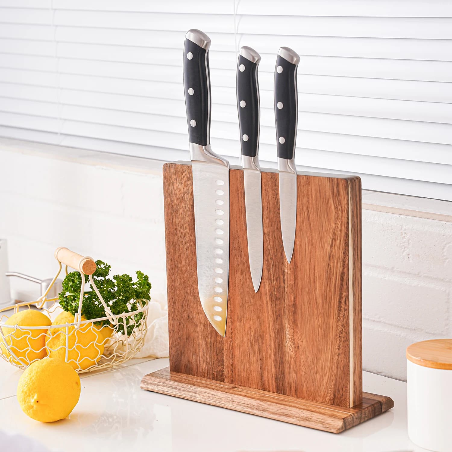 Nuovo Portacoltelli Magnetico in Legno di Acacia per Cucina, Supporto Magnetico con Magneti Potenziati