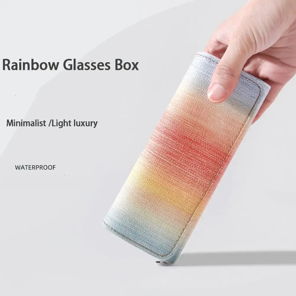 Nice PU leather sunglasses with rainbow pattern for children and women, glasses case, glasses box