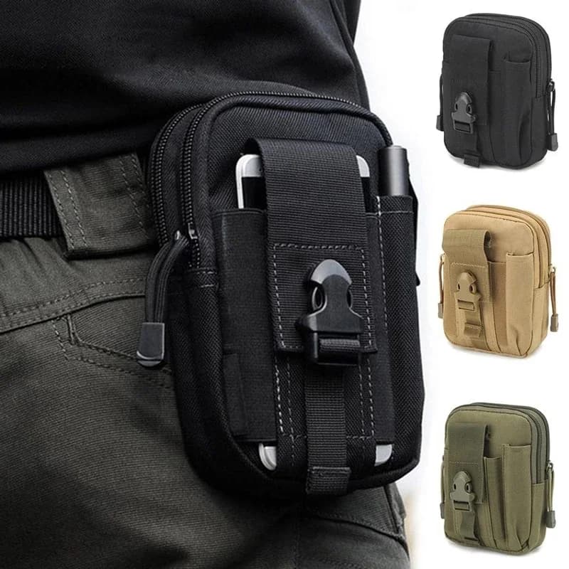 Marsupio Tattico Molle - Borsa Multitasche per Telefono con Porta Penna e Bussola - Marsupio EDC per Escursionismo, Corsa, Viaggi
