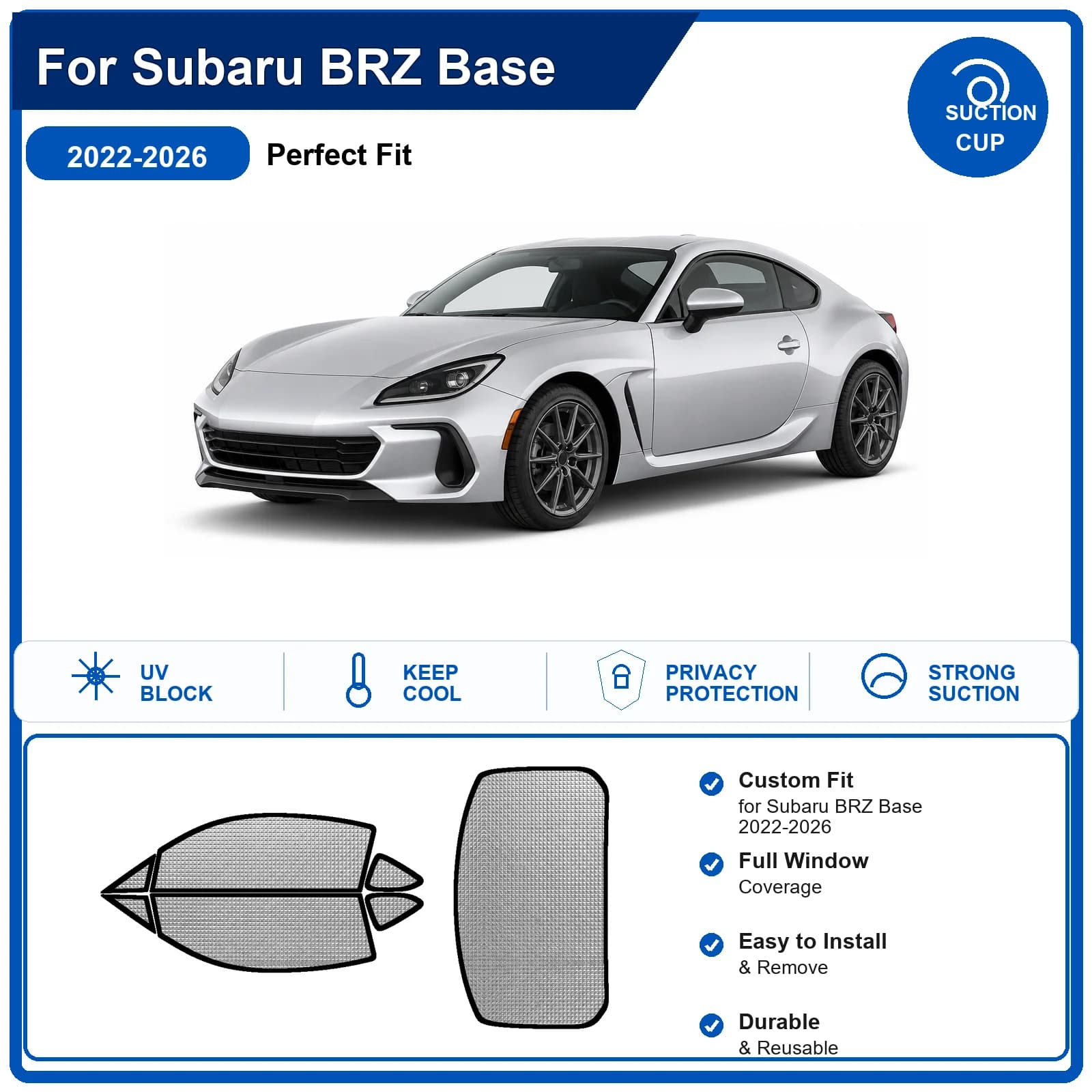 For Subaru BRZ Base 2022-2026 Custom Full Set Windshield Sun Shade Aluminum Foil Heat Insulation Anti UV Foldable