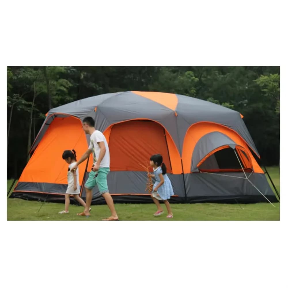 Family Camping Tent for 5-8 Persons, Iron Structure, Double Layer, Height 215cm, for Party and Open Camping, OEM Manufacturing