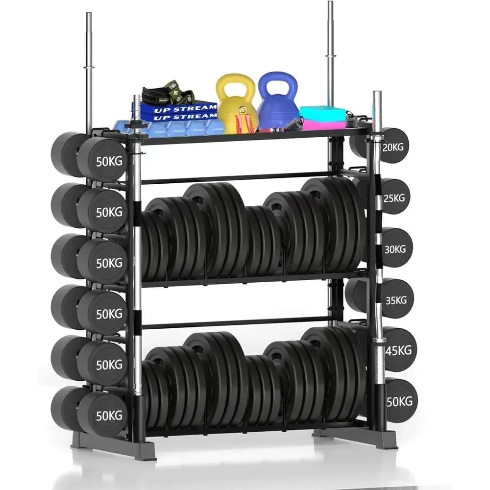 Weight Plate Storage Rack for Home Gym, 3-Tier Kettlebell Stand, Strength Training Equipment, 2700lbs Capacity
