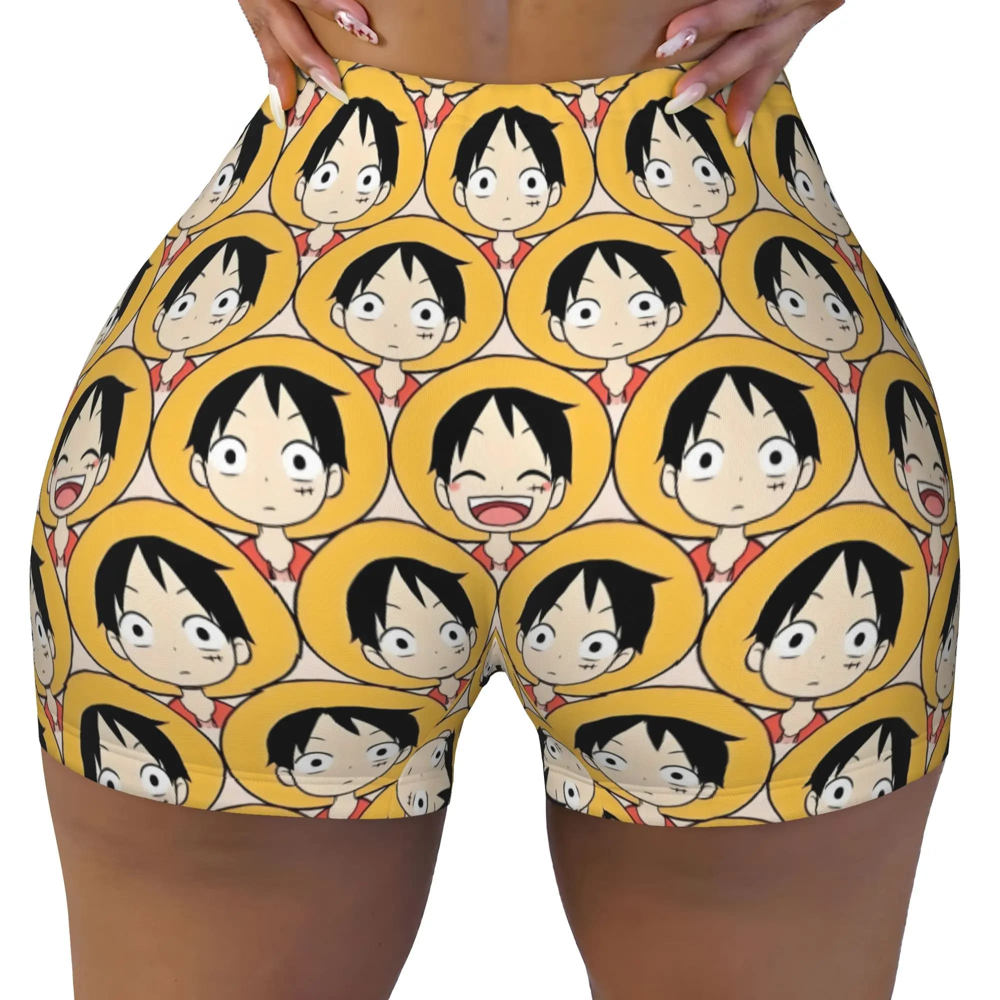 Women's One Piece Japanese Manga Workout Yoga Shorts Anime Athletic Gym Volleyball Biker Shorts