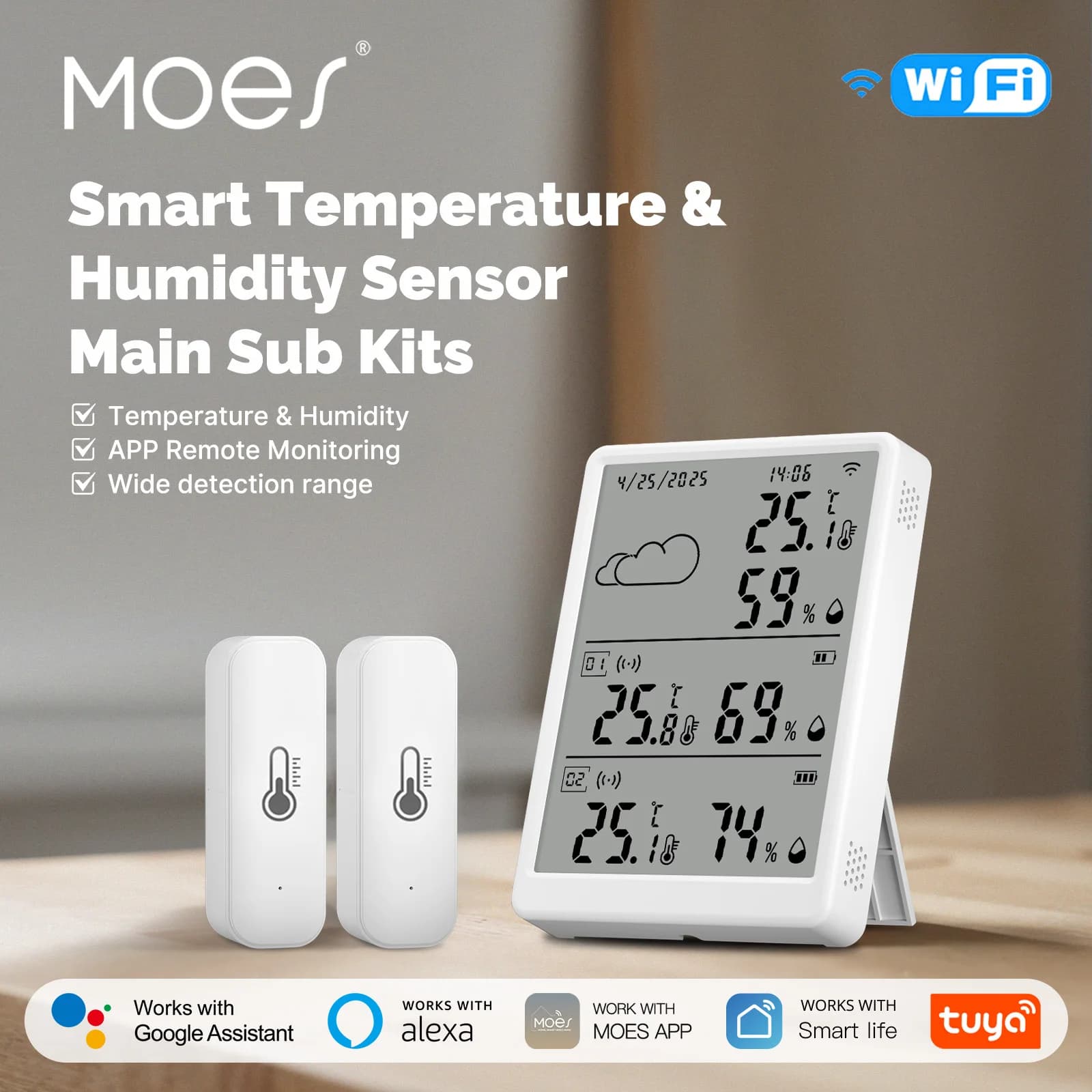 Tuya WiFi Sensore intelligente di umidità della temperatura Display a LED RF433 Monitoraggio APP compatibile Supporto Alexa Google Home