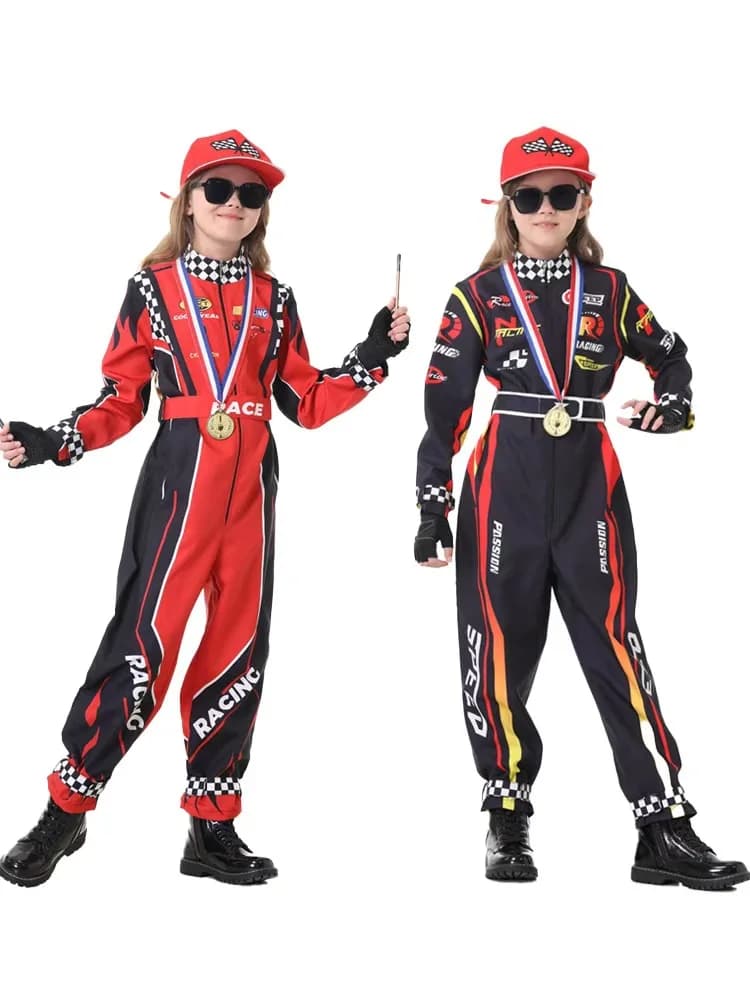 Cosplay suit in racing role costume for kids with belt set for boys and girls, racing themed performance costumes