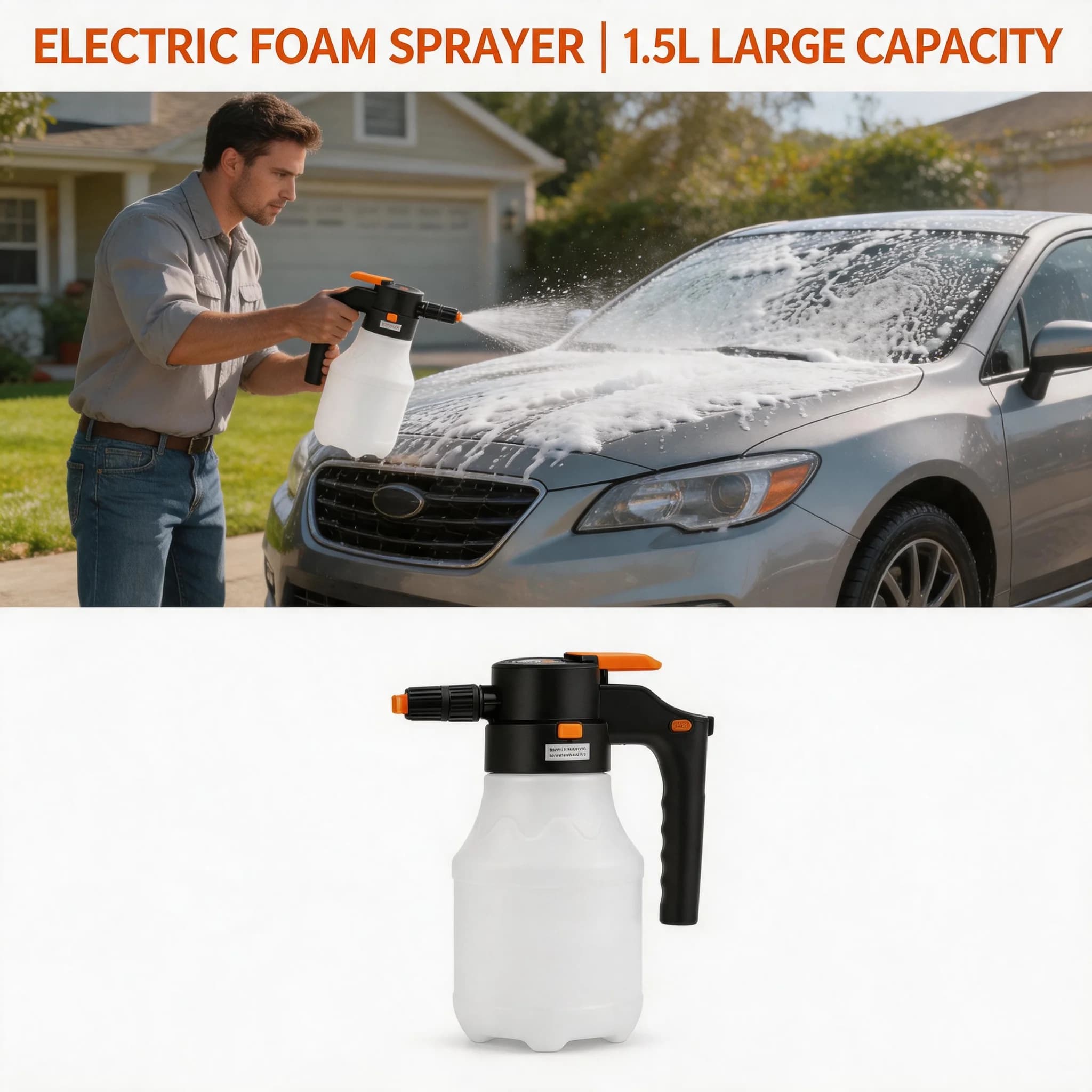 Portable 1.5L Electric Foam Sprayer High Pressure Washer Car Wash Water Gun Household Handheld Watering Kettle Cleaning Sprayer