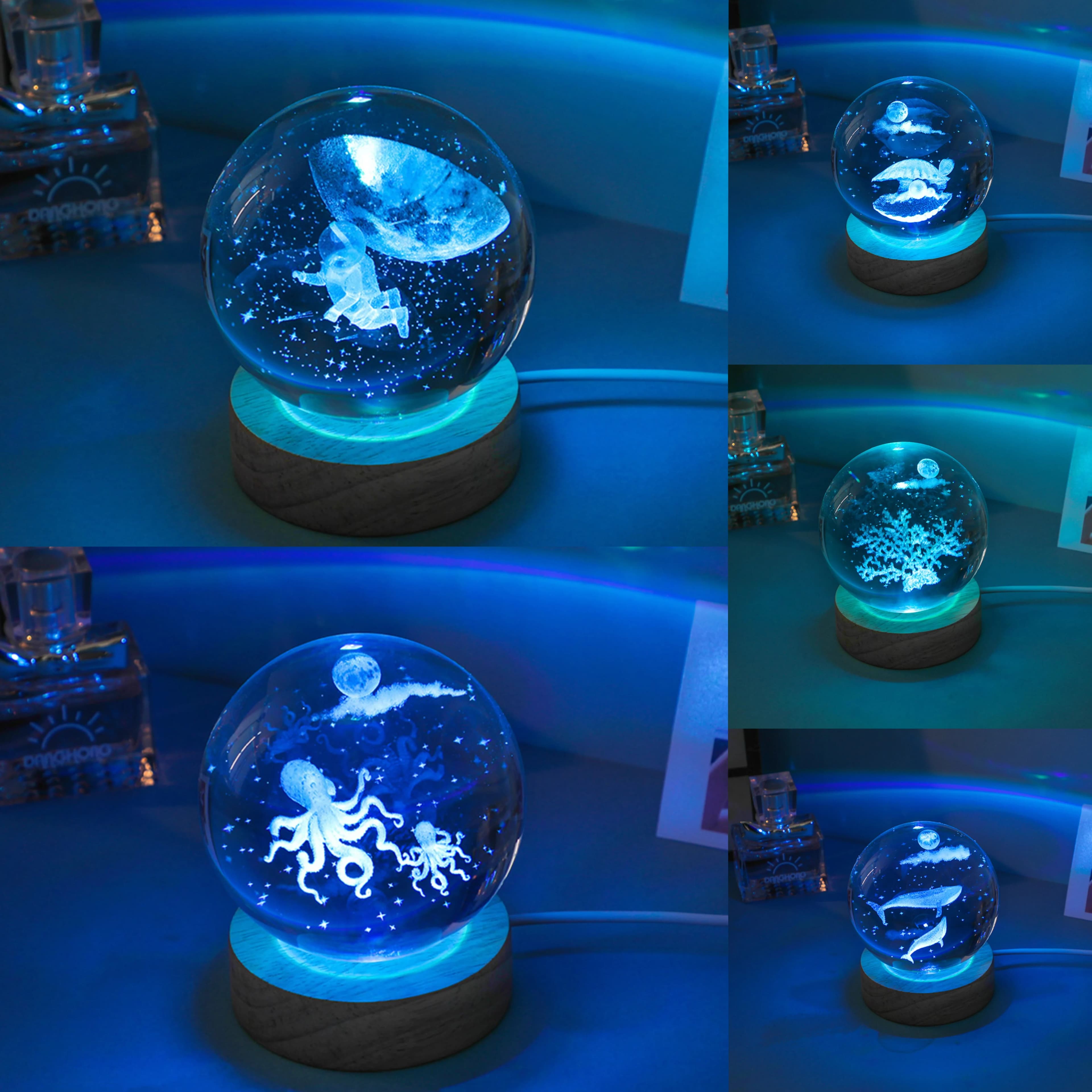 Serie di animali marini Sfera di cristallo intarsiata 3D Base luminosa Regalo di festa unico e souvenir per la decorazione domestica