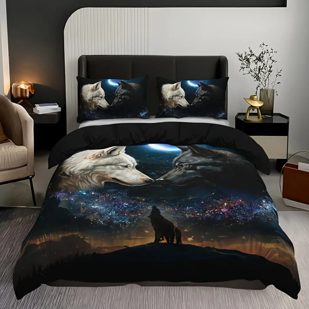 3 pieces night wolf white set of 3D printed bedding cozy and comfortable king queen headdress double size birthday gift bedroom decoration