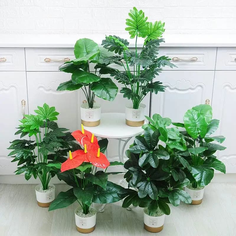Nordic Style Indoor Decorative Potted Plant Floor Standing Artificial Greenery Simulation Bonsai Planter Vase Home Decoration