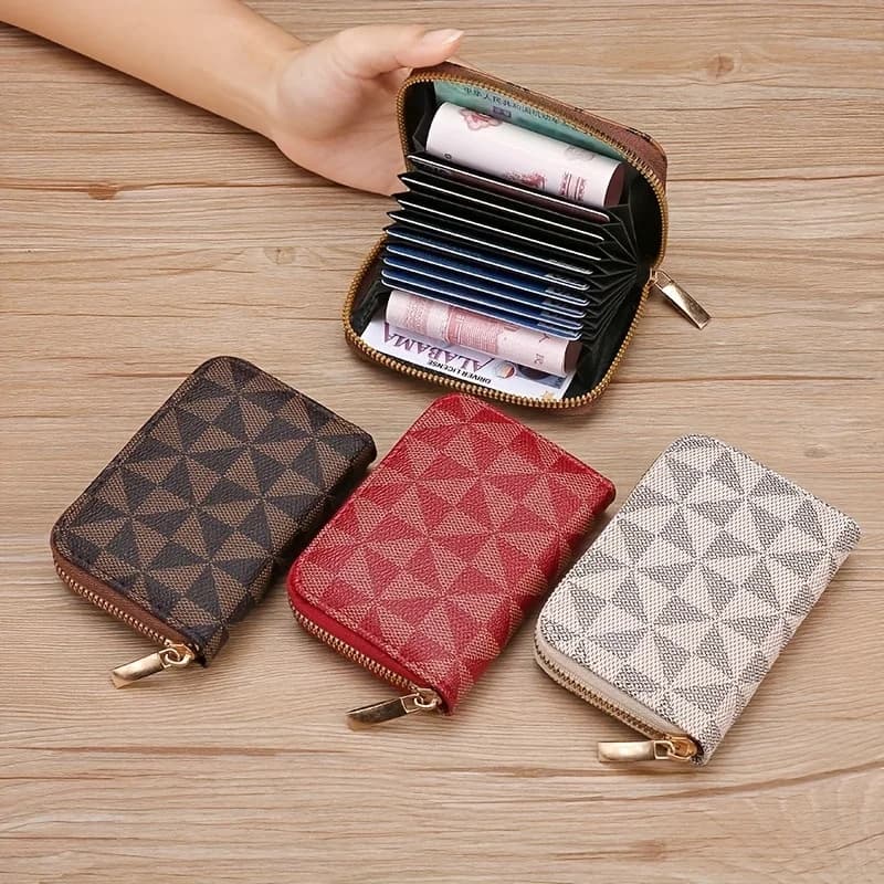 New women's multi-card anti-magnetic change bag, multi-functional bank card zipper clip mini wallet, credit card storage bag, small keychain pendant, clutch bag.