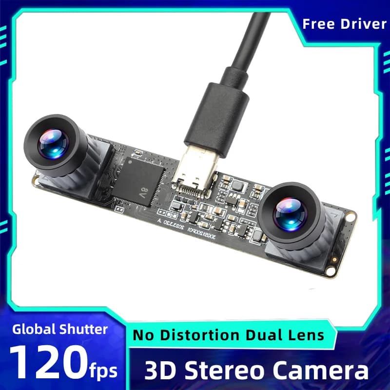 120fps 60fps Global Shutter 3D Stereo Camera Mini 3.8MP 3200x1200P High Speed Full HD Webcam Synchronous Dual Lens USB PC Camera