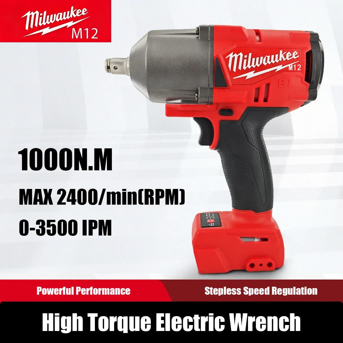 MilwaukeeM12 M18 High Torque 1000N.m 2000RPM Brushless Cordless 1/2" Impact Wrench with 1000 Newton Meters Power
