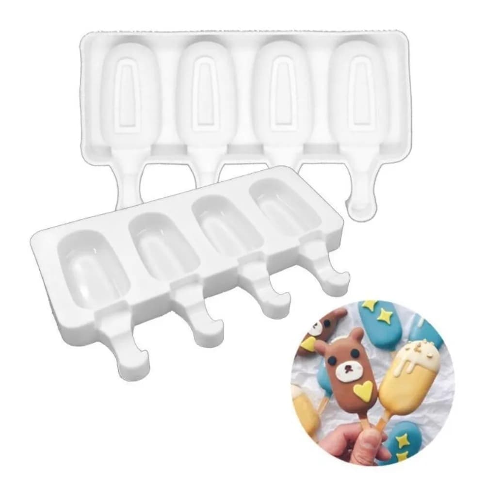 Stampo in Silicone Fai-da-Te per Ghiaccioli a 4 Scomparti, Vassoio per Cubetti di Ghiaccio Fatto a Mano, Stampo Ovale per Gelato Estivo