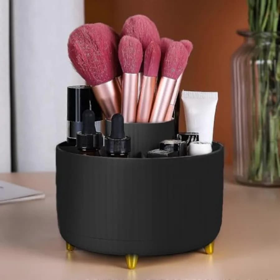 Makeup Brush Holder Organizer, 360° Rotating Makeup Brush Organizer, 5 Slot Make up Brushes Cup for Cosmetics, Nail Polish, Art