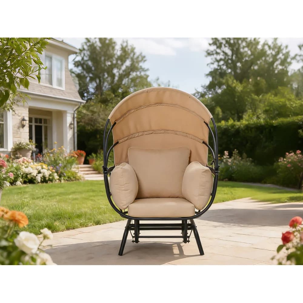 Sedia a dondolo Sunnydaze Modern Luxury Egg - Struttura in acciaio verniciato a polvere con cuscino in poliestere e tettuccio retrattile - Taupe