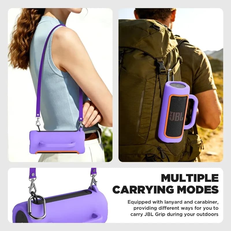 Custodia in silicone per altoparlante JBL GRIP compatibile con Bluetooth, protettiva da viaggio con laccetto e moschettone