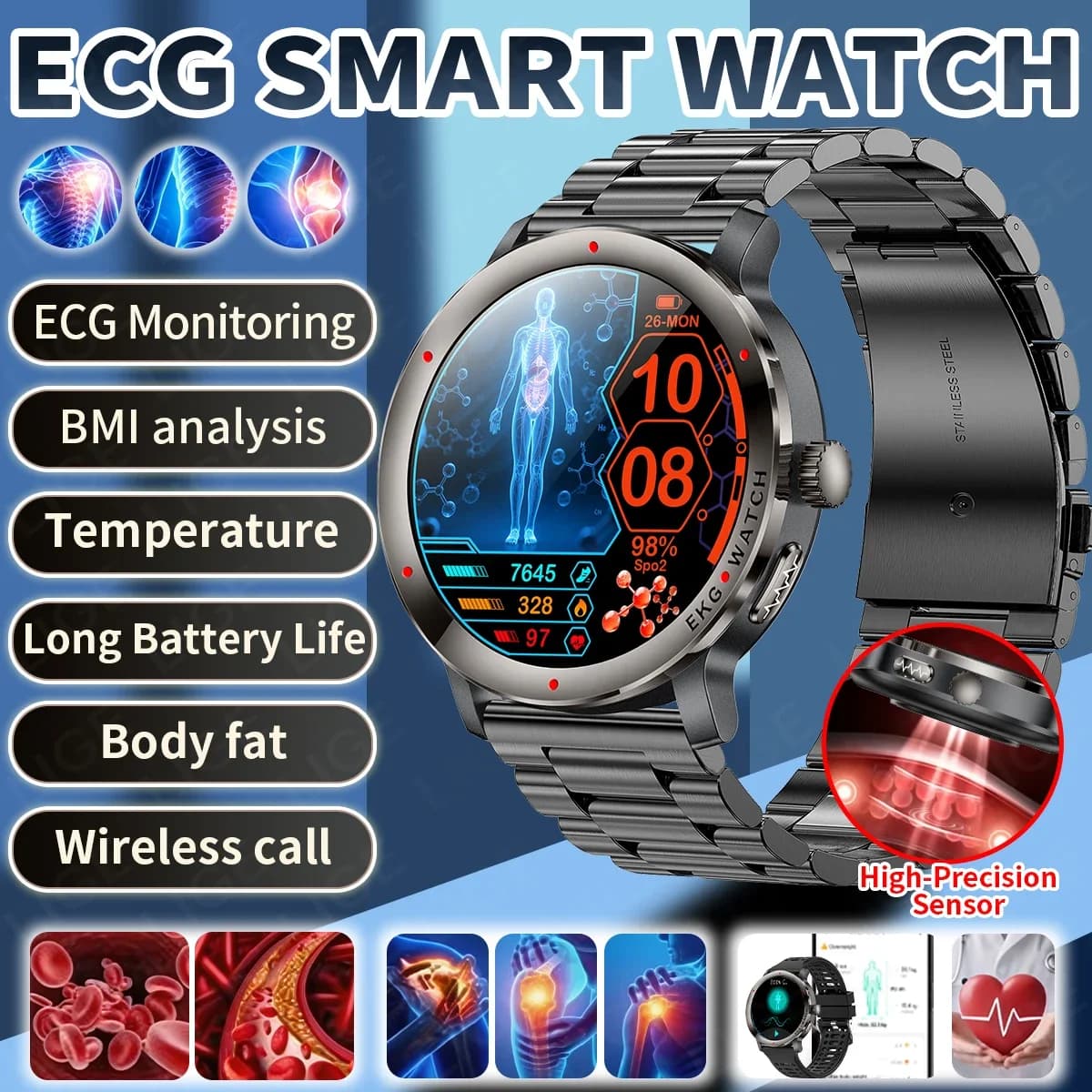 LIGE Nursing Grade ECG+PPG AI Health Diagnosis Smart Watch Men Blood Pressure Lipids Uric Acid Monitor BT Call Smartwatch Women