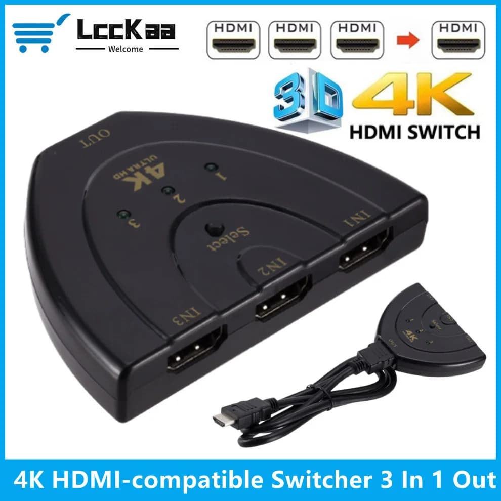 LccKaa HDMI compatible 3 port HDMI 4K HD Splitter 3 in 1 output Support 3D for Laptop TV Box PS3 DVD HDTV Xbox PC