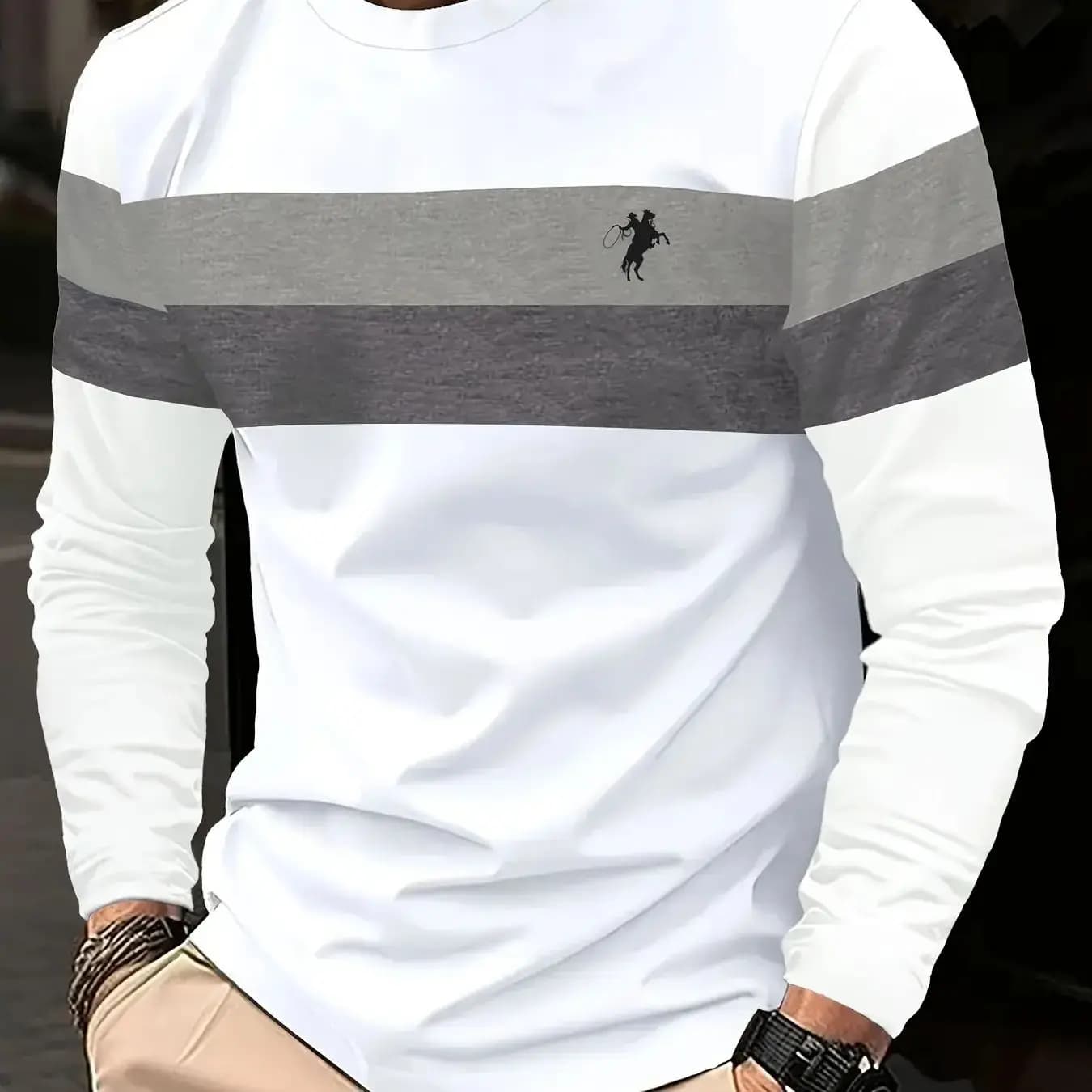 T-shirt a maniche lunghe alla moda con stampa a righe da uomo Camicia comoda ampia e traspirante Abbigliamento da uomo di fascia alta da strada casual all'aperto