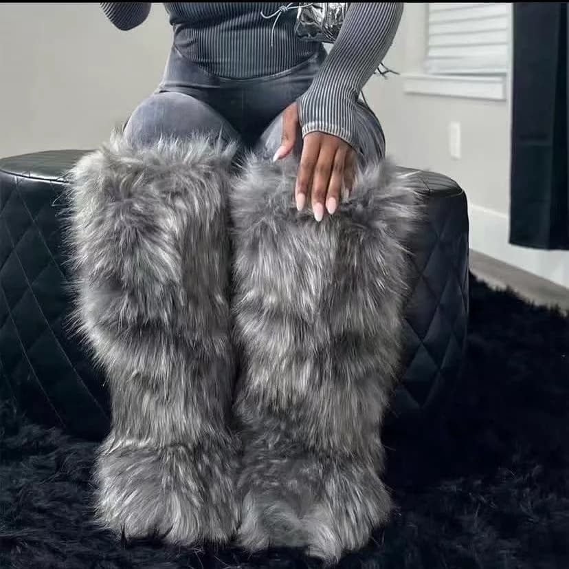Winter New High Boots Over The Knee Snow Boots Women Plus Velvet Warm Imitation Fox Fur Boots Imitation Raccoon Fur Winter Boots