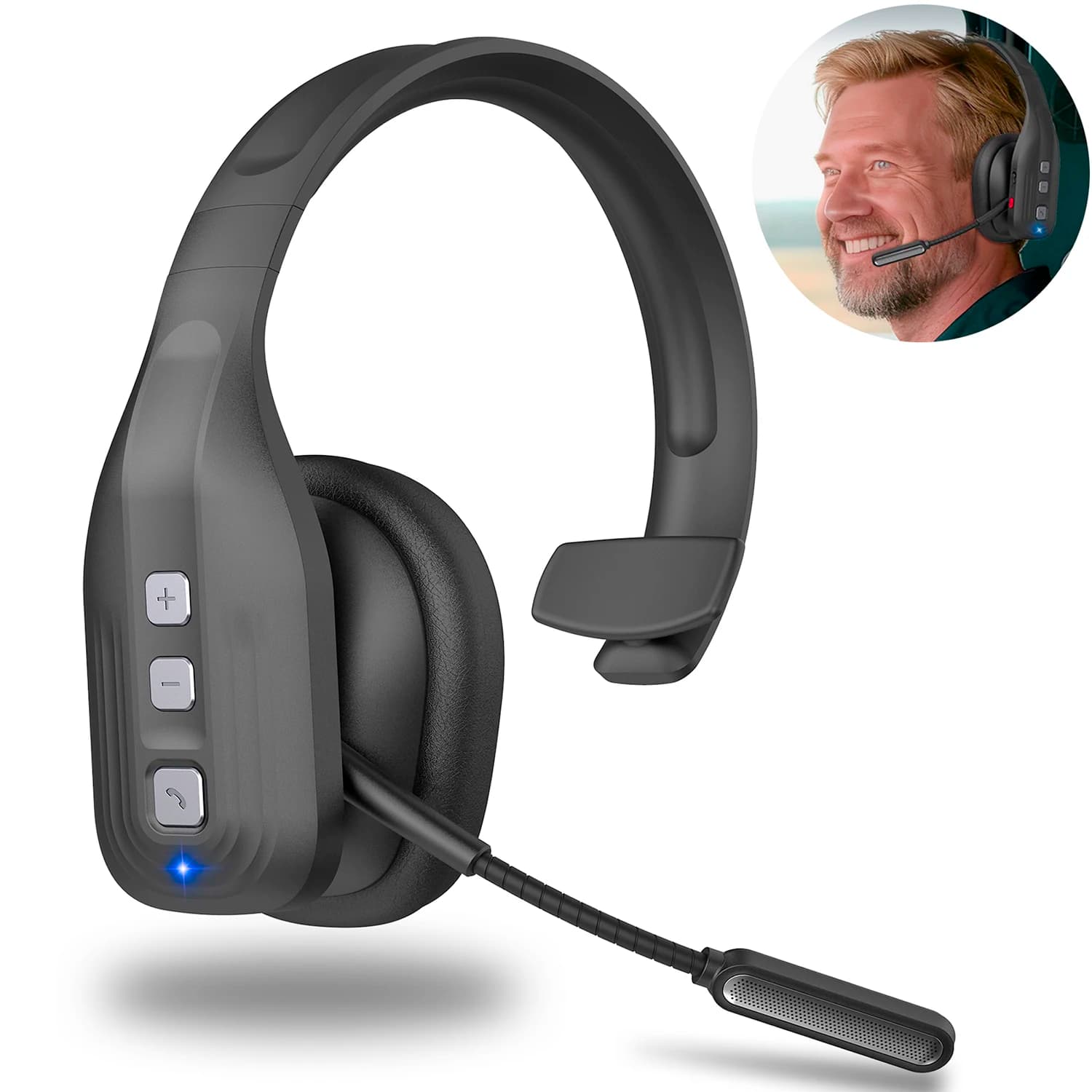 Truck headphones with double microphone with noise cancellation Bluetooth 5.3 Bluetooth headphones with speaker for office driving