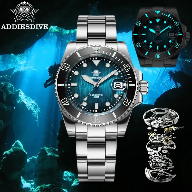 ADDIESDIVE Automatic Watch for Men with Sapphire Glass and AR Coating, 20 Bar, Super Luminous, Mechanical Sports Clock, New AD2536