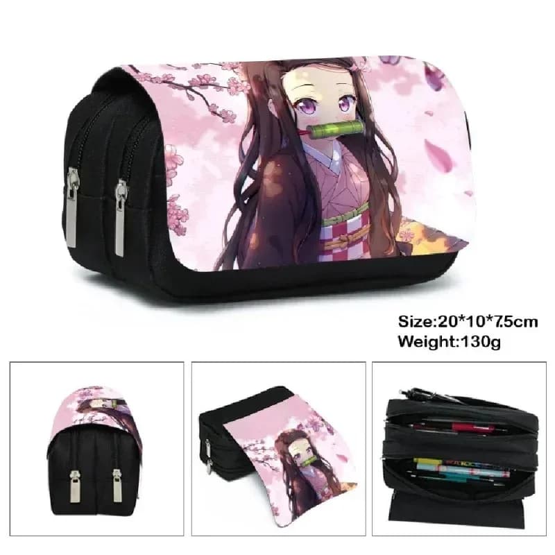 1PCS Demon Slayer Anime Pen Bag Student Storage Bag Tanjirou Nezuko Zenitsu Giyuu Cartoon Pen Box Cute Boys Girls Pencil Case