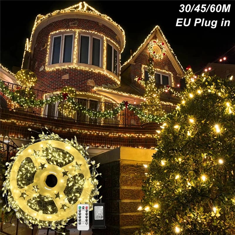 Luci natalizie a LED a luce calda Bagliore caldo IP44 Impermeabile 220V UE per albero di Natale Piante da giardino Rami Lucine ornamentali