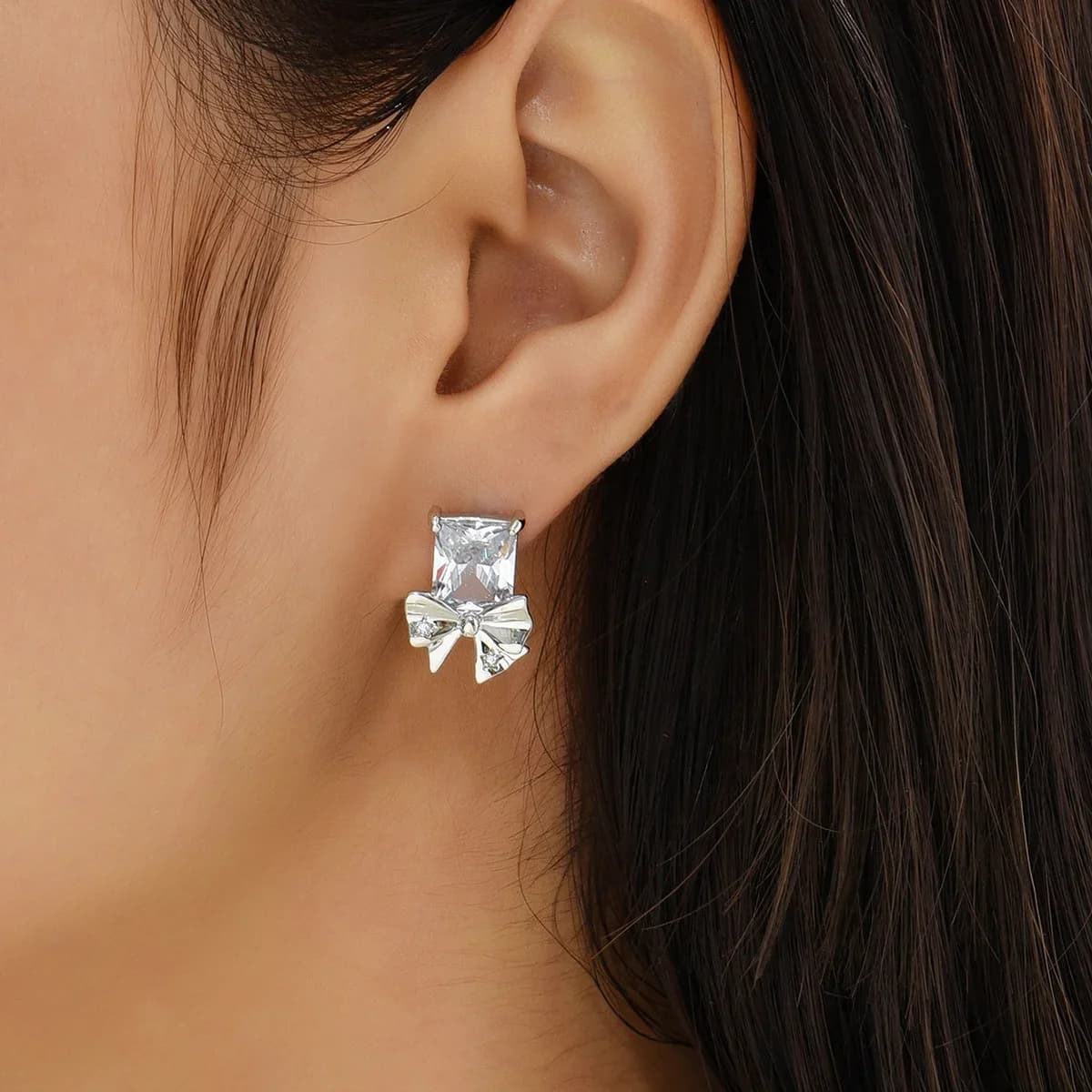 New design original exquisite luxury light shiny bow rectangle zircone earrings