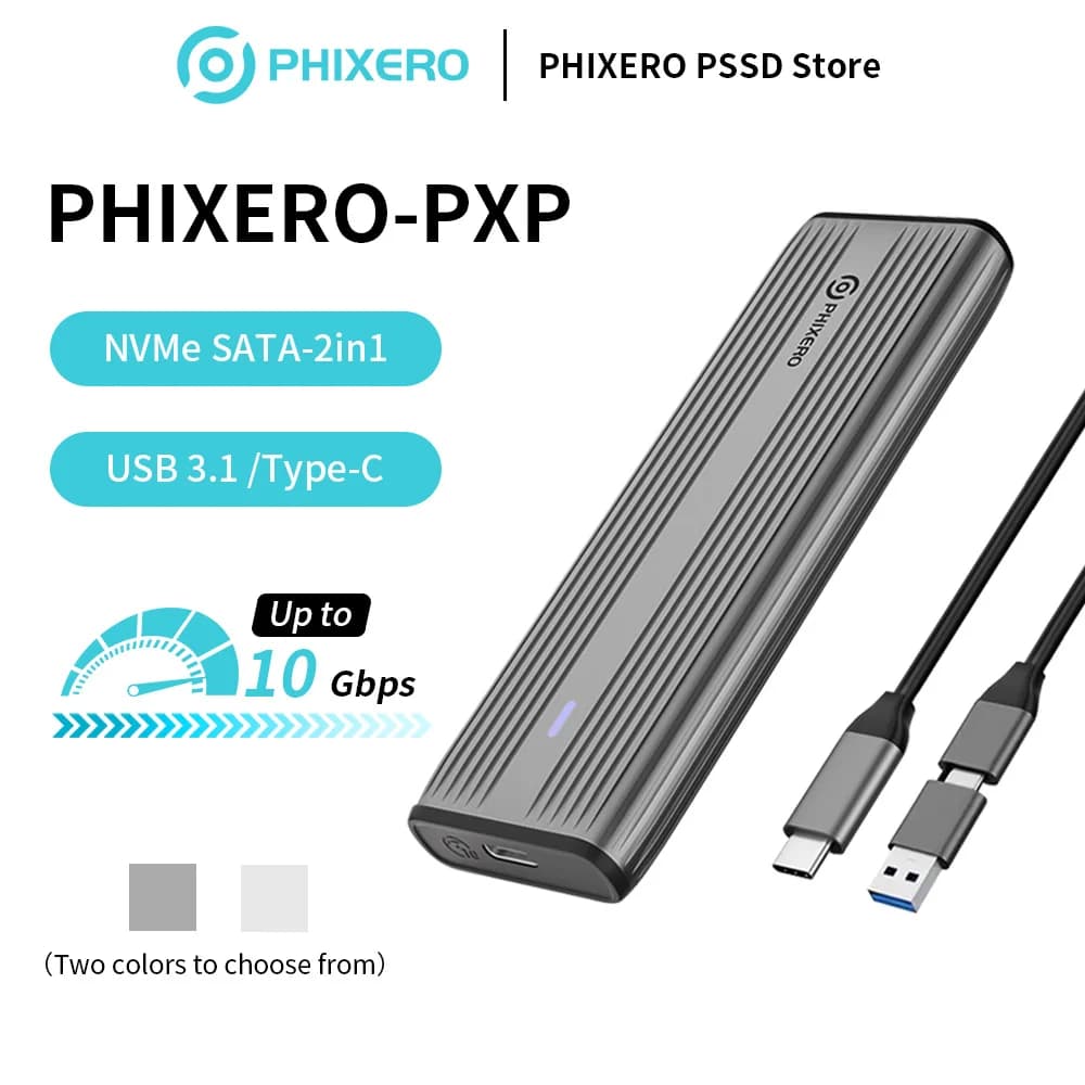 Custodia SSD PHIXERO M2 Custodia SSD SATA M.2 NVMe Doppio adattatore Portocol NVMe a USB 10 Gbps USB 3.1 Gen2 USB C Custodia esterna